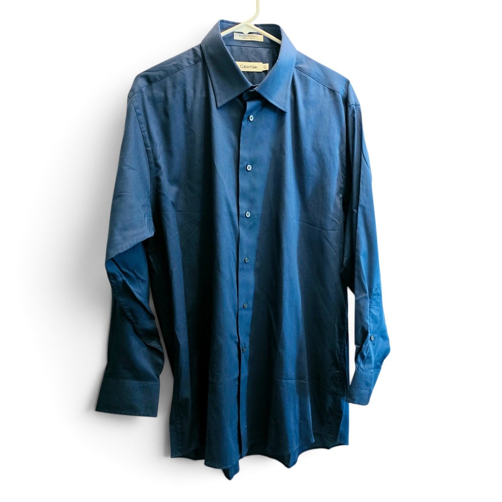 Calvin Klein Dress Shirt Long Sleeve Button Down Navy Blue Men's 16.5 32/33